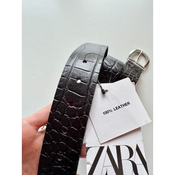 NWT ZARA Black Croc Embossed Leather Hip Belt, Size 85 - Picture 2 of 10